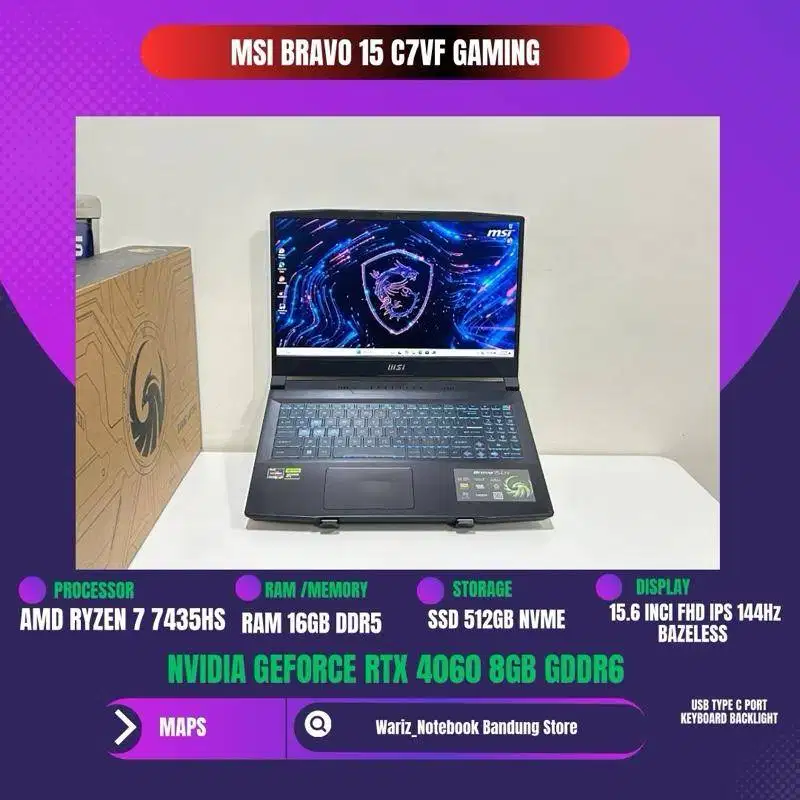 MSI BRAVO 15 C7VF AMD RYZEN 7 7735HS NVIDIA RTX 4060 RAM 16GB SSD 512G