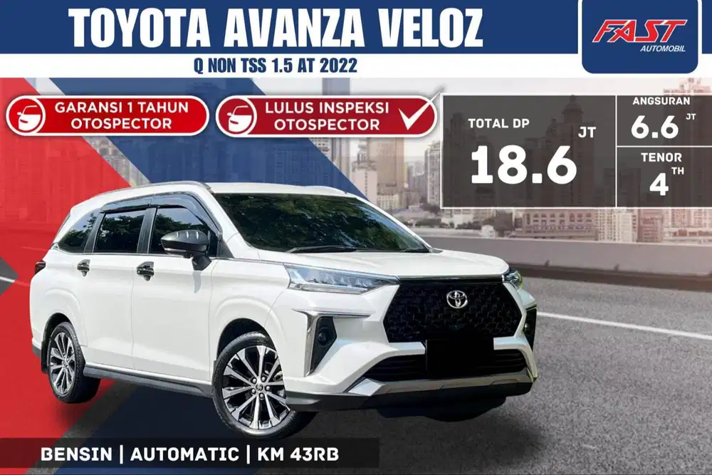 TOYOTA AVANZA VELOZ Q 2022 NON TSS 1.5 AT KM.43RB & PAJAK PANJANG #F6S