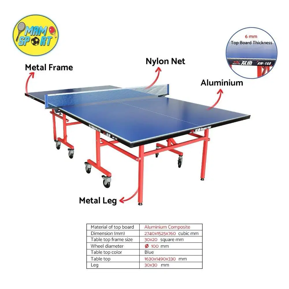 Meja Pingpong Tenis Meja DOUBLE FISH OUTDOOR AW-168 6MM Original Impor