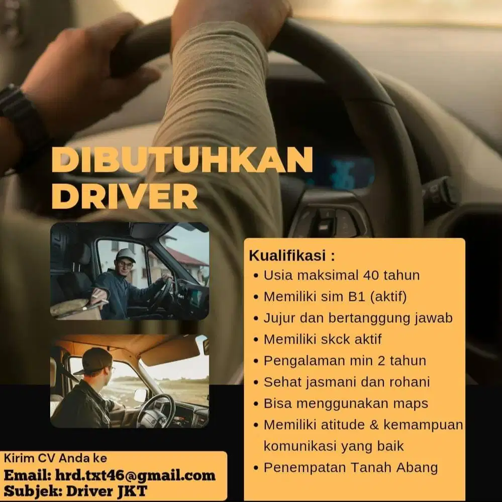 Dibutuhkan segera Driver Mobil Engkel