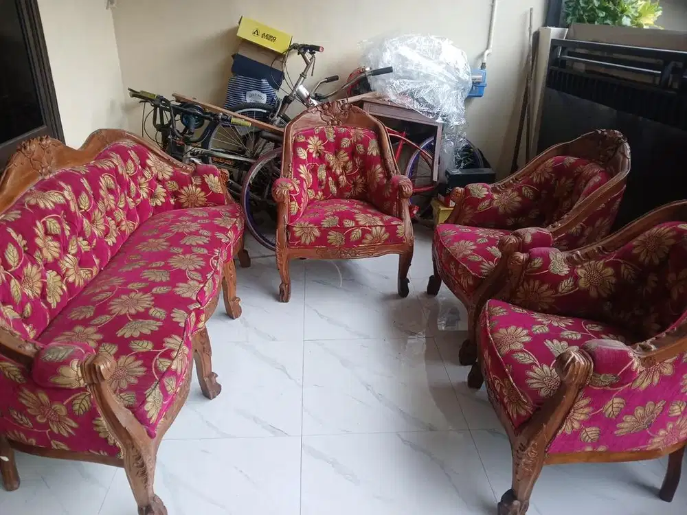 Sofa kayu Jati 3-1-1-1 plus meja