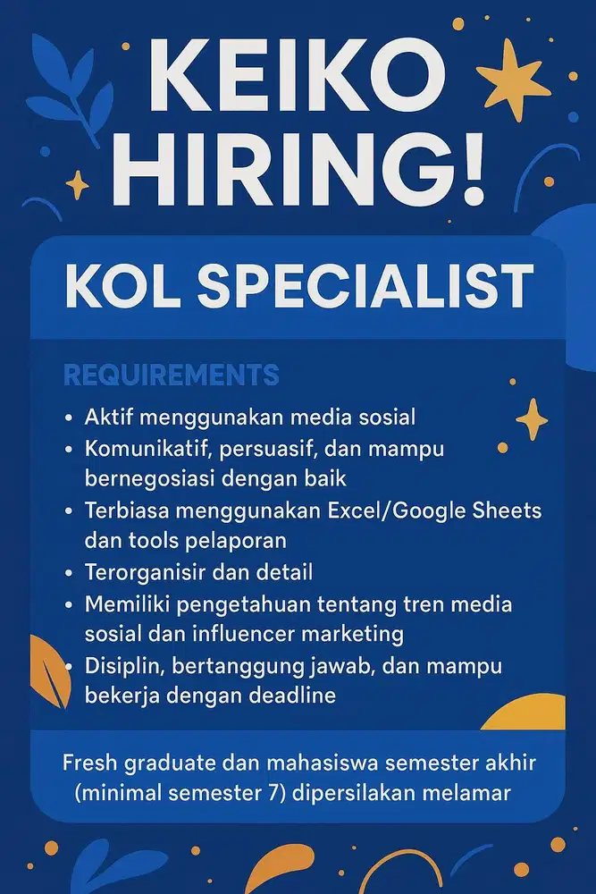 Lowongan Kerja KOL Specialist / Admin KOL