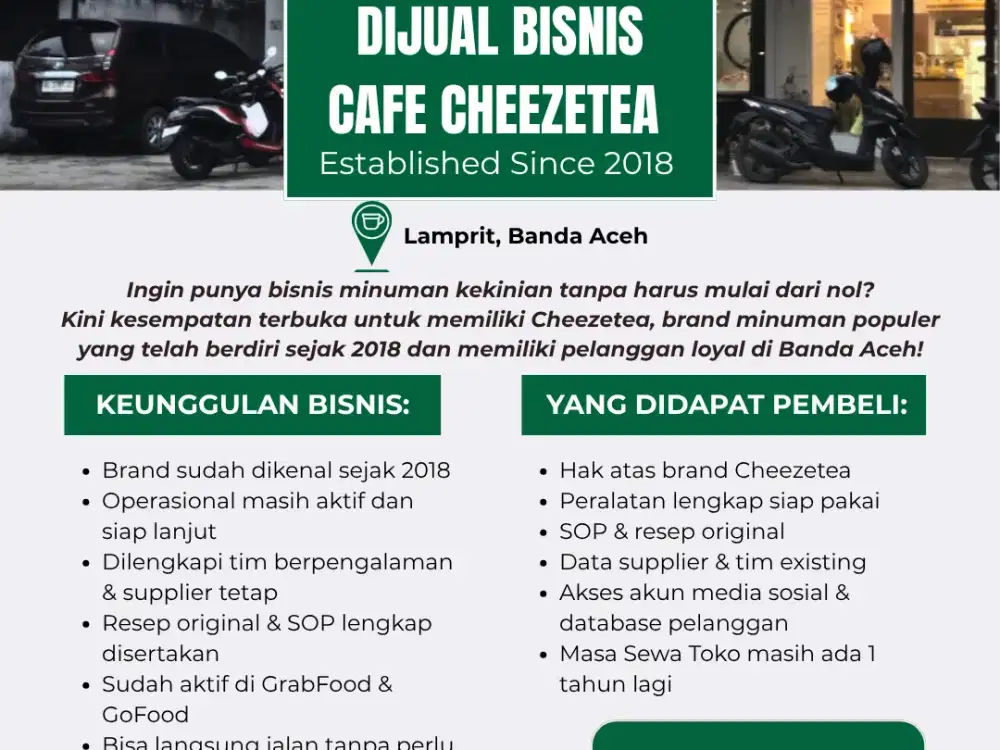 Dijual Bisnis Cafe Cheezetea – Lokasi Strategis di Lamprit, Banda Aceh