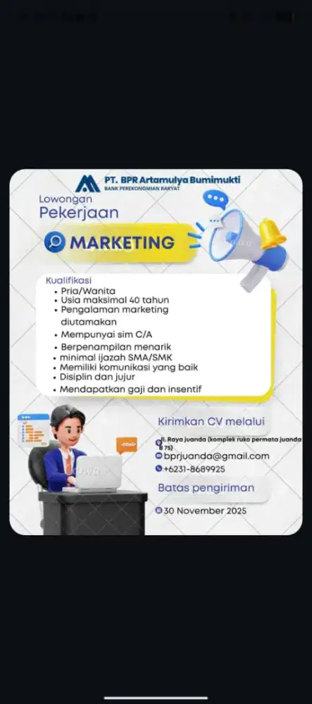 Dicari Marketing Berpengalaman