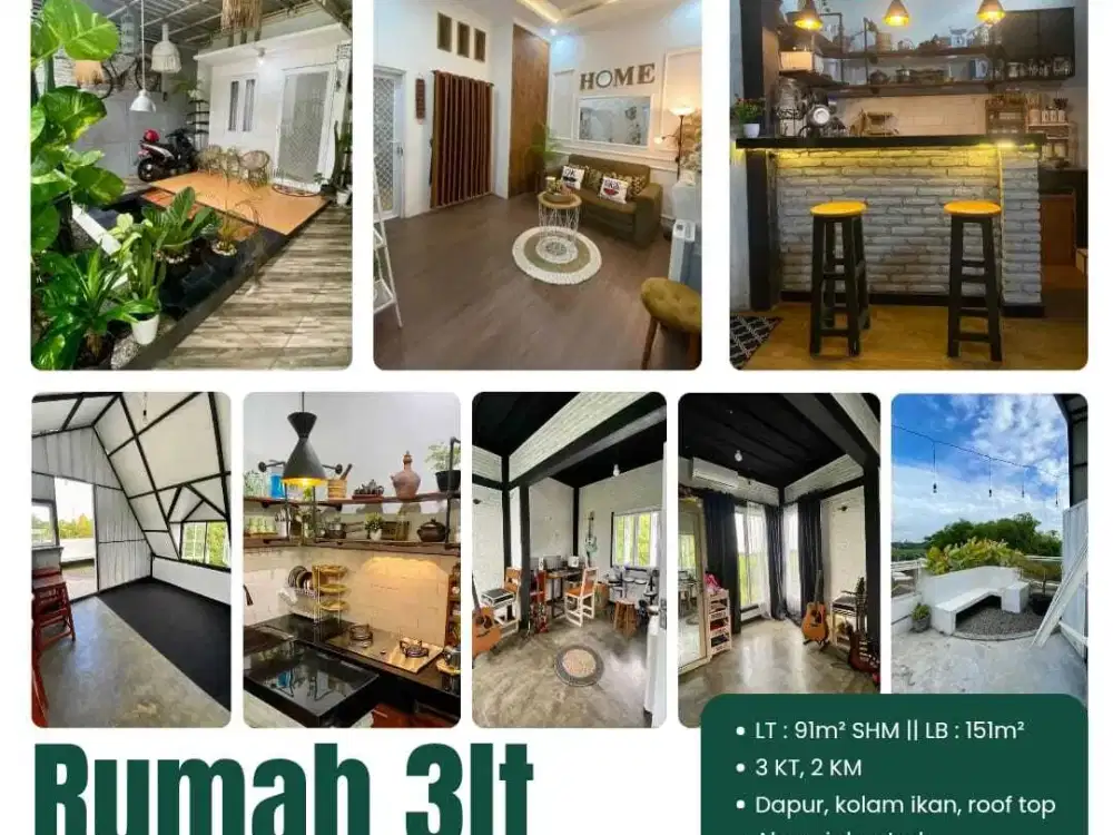 MURAH-Rumah 3lt PLUS PERABOT, Interior Estetik, Ada Roof Top Ala Cafe