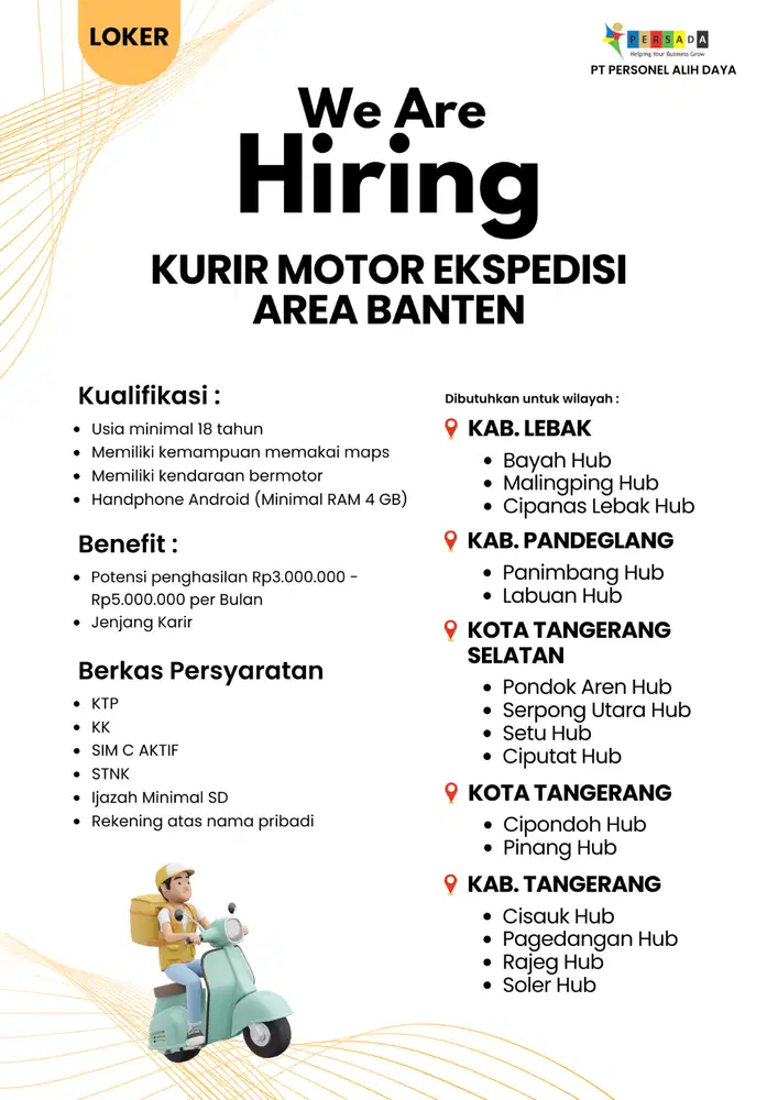 LOWONGAN KURIR MOTOR EKSPEDISI AREA ALL BANTEN