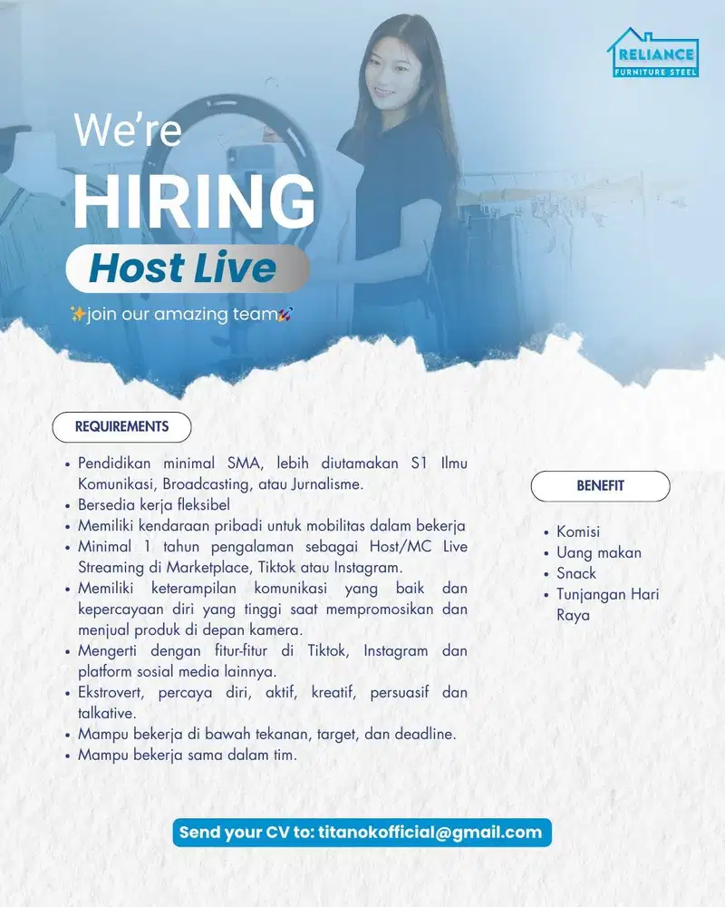 LOWONGAN PEKERJAAN LIVE HOST