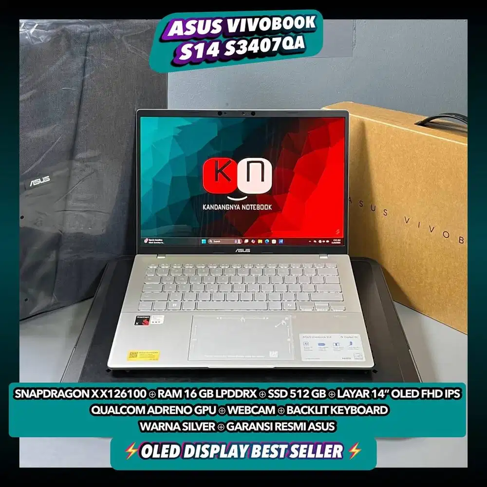 Asus Vivobook S14 Snapdragon X X126100 Ram 16/512GB Layar Oled Ips