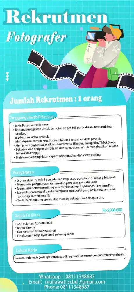 Lowongan Kerja: Staf Keuangan & Fotografer – Jakarta