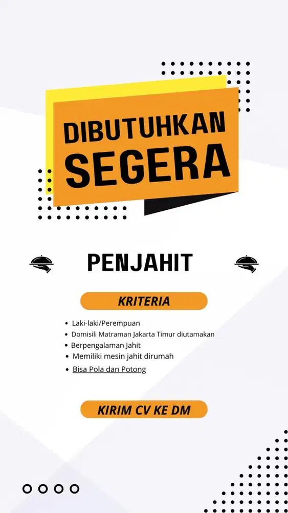 Dicari Penjahit Berpengalaman