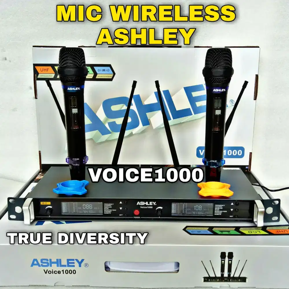 MIC WIRELESS ASHLEY VOICE 1000 ORIGINAL DUAL HANDHELD UHF 4 ANTENA