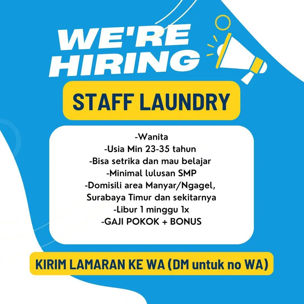 Butuh cepat STAFF LAUNDRY di Surabaya Timur