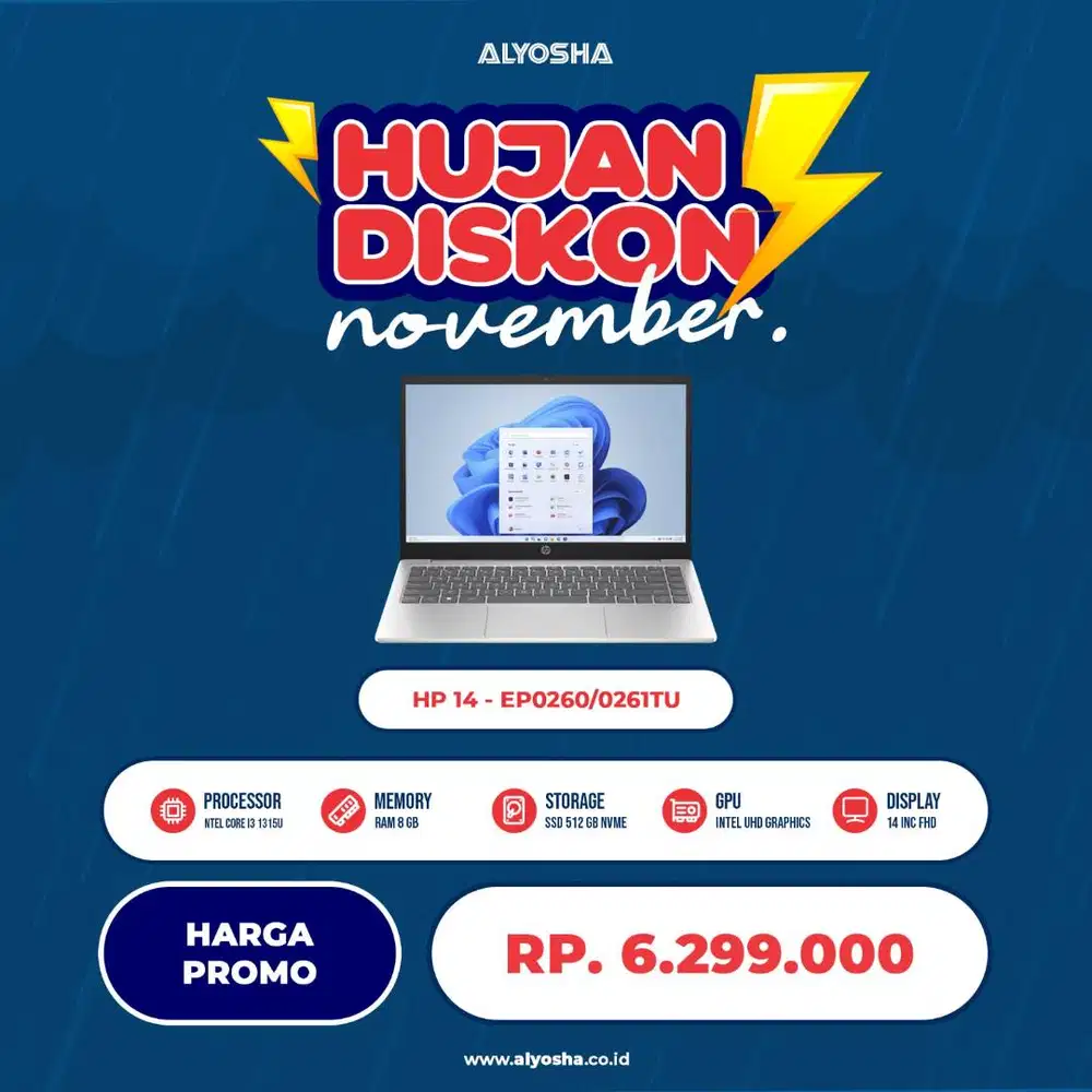 PROMO Laptop HP 14 ep0260TU  / ep0261TU Core i3 1315U 8/512 win 11 OHS