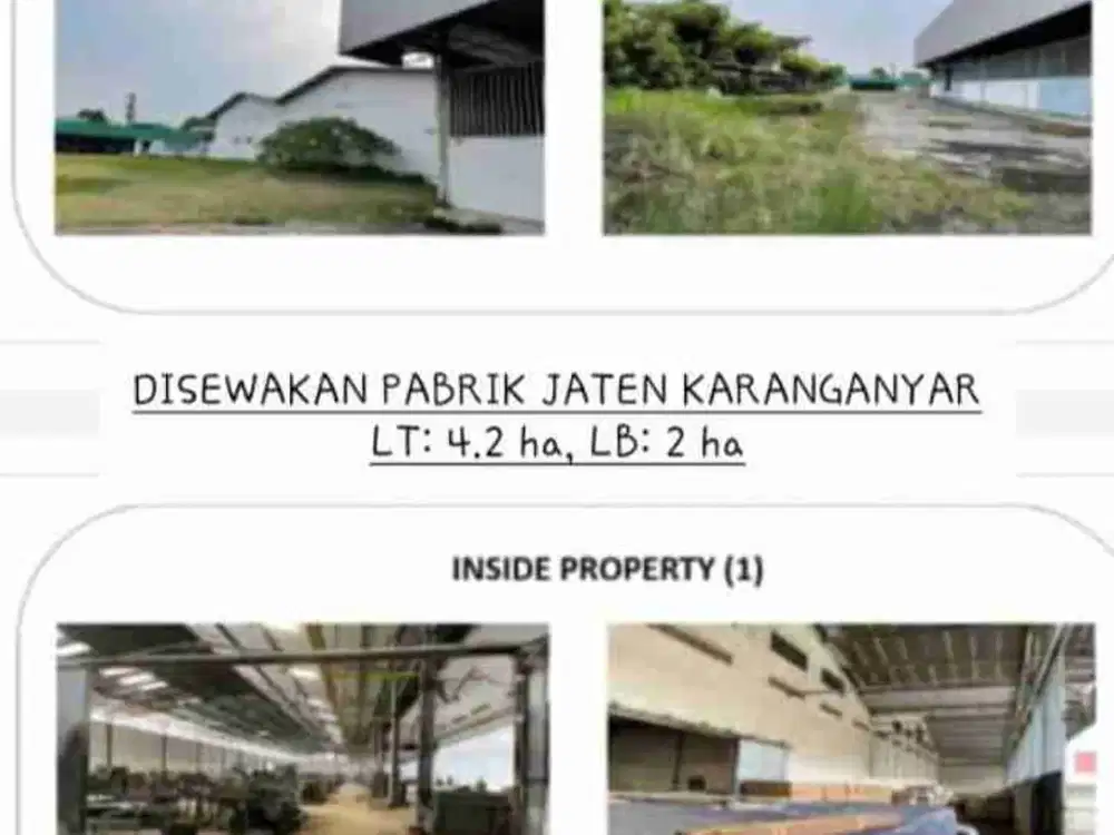 DISEWAKAN EX PABRIK/ GUDANG JL. RAYA PALUR KM 6/ JL. RAYA SOLO - SRAGEN