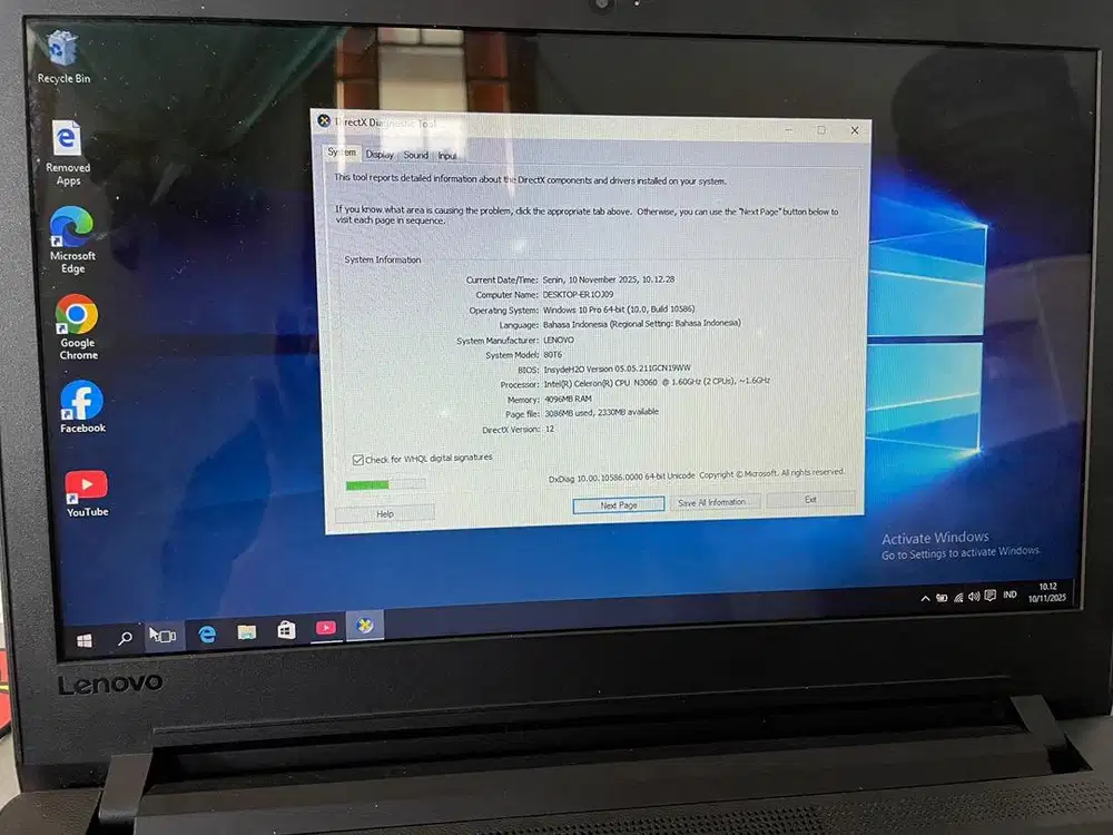Laptop lenovo ideapad 110 ram 4gb