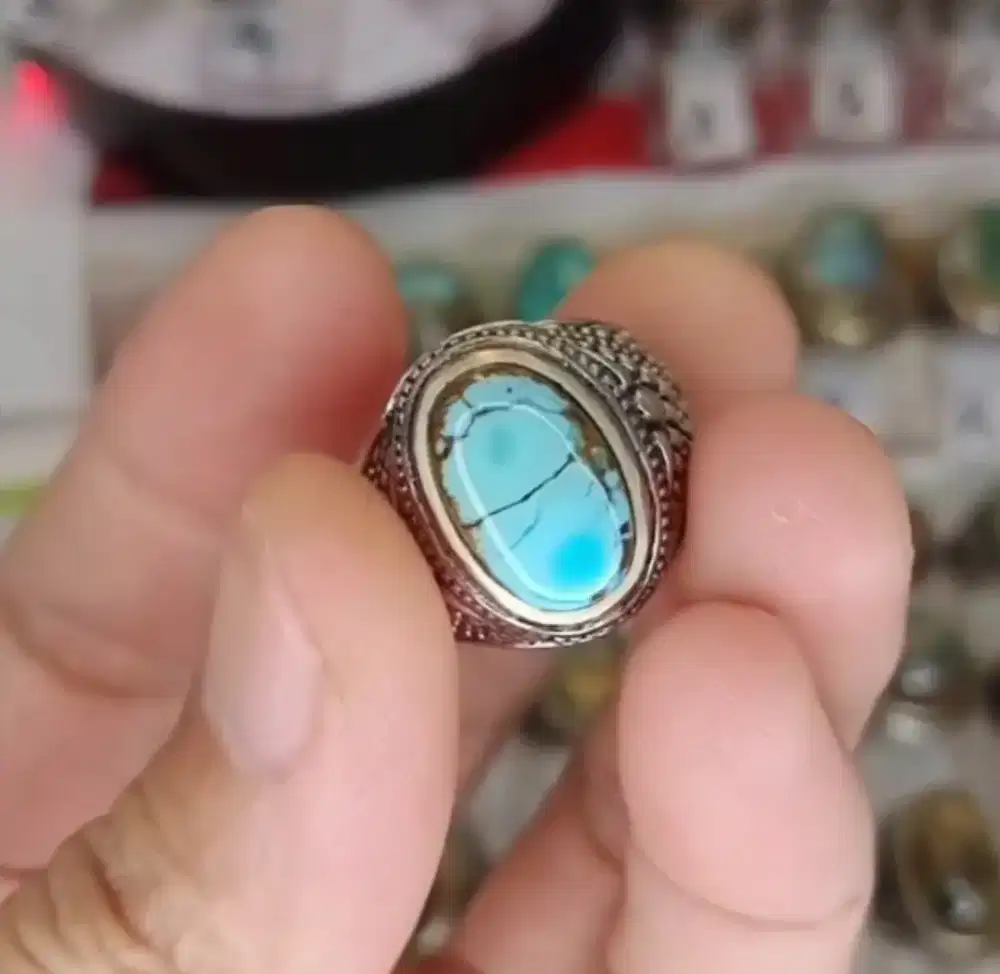 Cincin batu pirus natural biru langit cakep pol