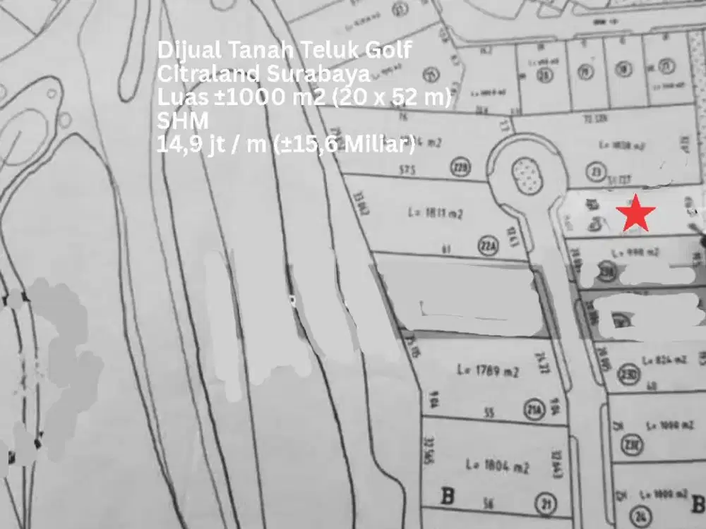 DIJUAL TANAH CITRALAND TELUK GOLF 1000M2 SURABAYA BARAT