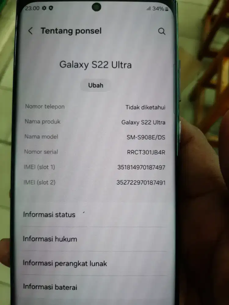 Samsung S22 ultra 5G 12/256 lengkap