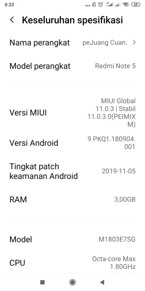 Jual MURAH bgt(Lg BU)Hp Redmi5:4G ram:3gb,89%Msih Mulus&Normal:370K