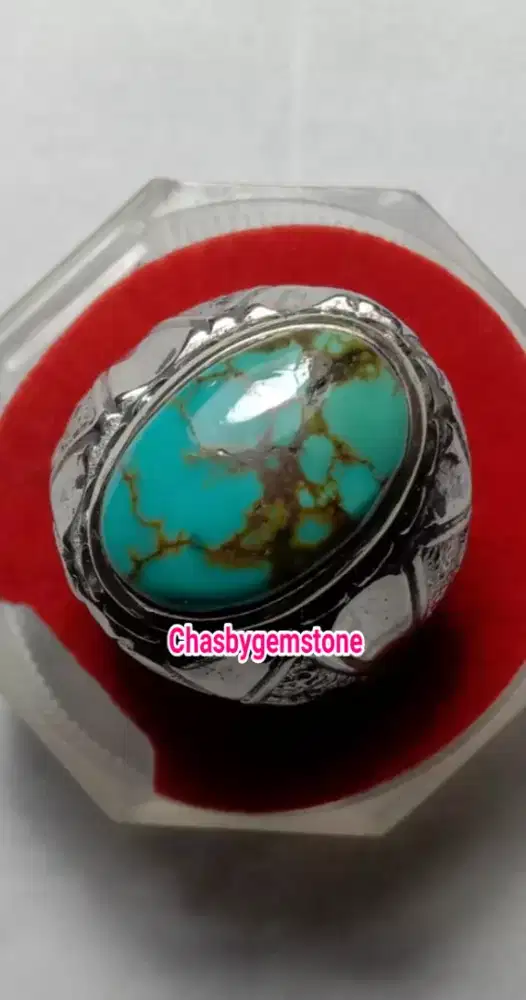 Cincin Pirus Persia serat jala-Batu Pirus Persia urat emas lawasan