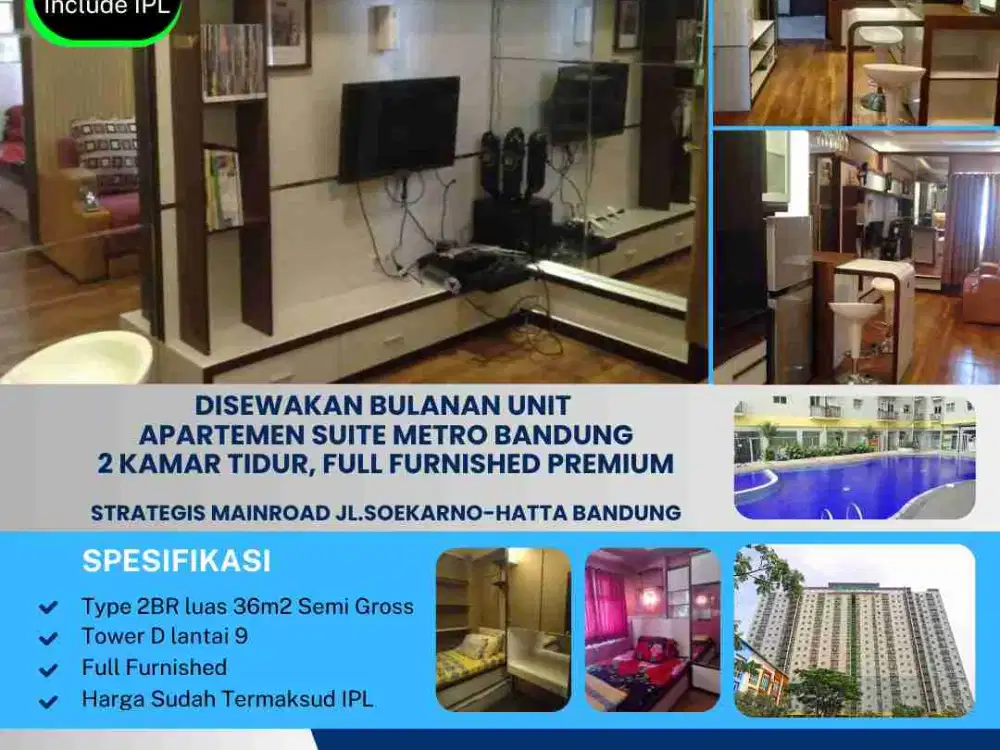 Disewakan Apartemen Suite Metro 2BR, Full Furnished di 3,5jt/bln harga sdh include ipl