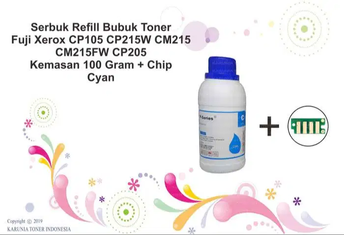 Serbuk Toner Fuji Xerox CP215 CM215 CM215FW CP205 + Chip 100 Gram Cyan