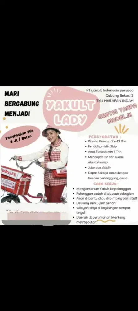 Lowongan kerja sebagai Yakult lady