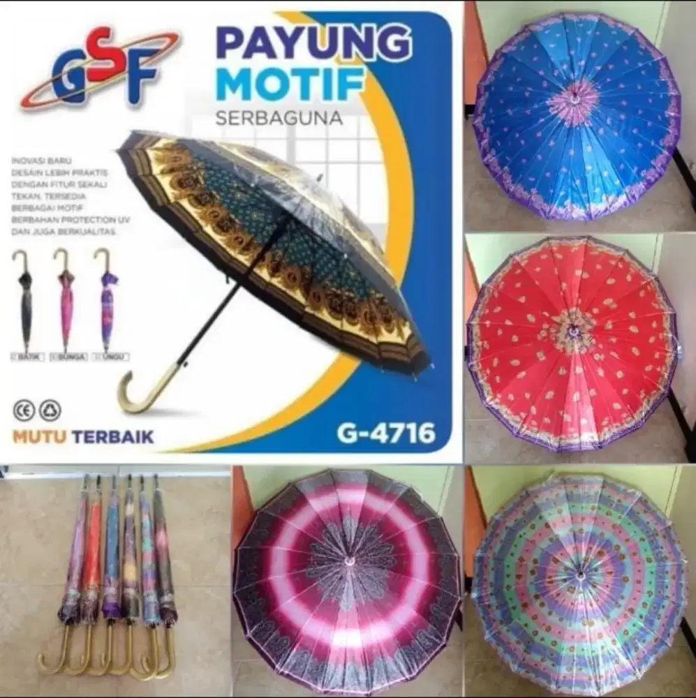 Payung Motif Serbaguna 16 Jari Gagang Gold GSF G-4716