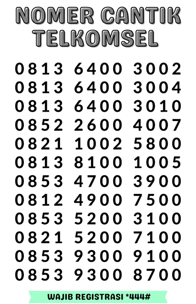 NOMER CANTIK TELKOMSEL , SERIAN RIBUAN DOUBLE