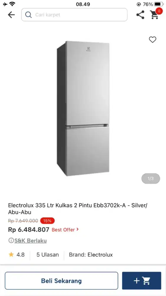 kulkas 2 pintu Electrolux