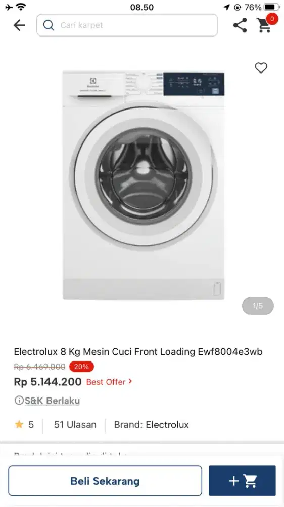 mesin cuci Electrolux 8 kg