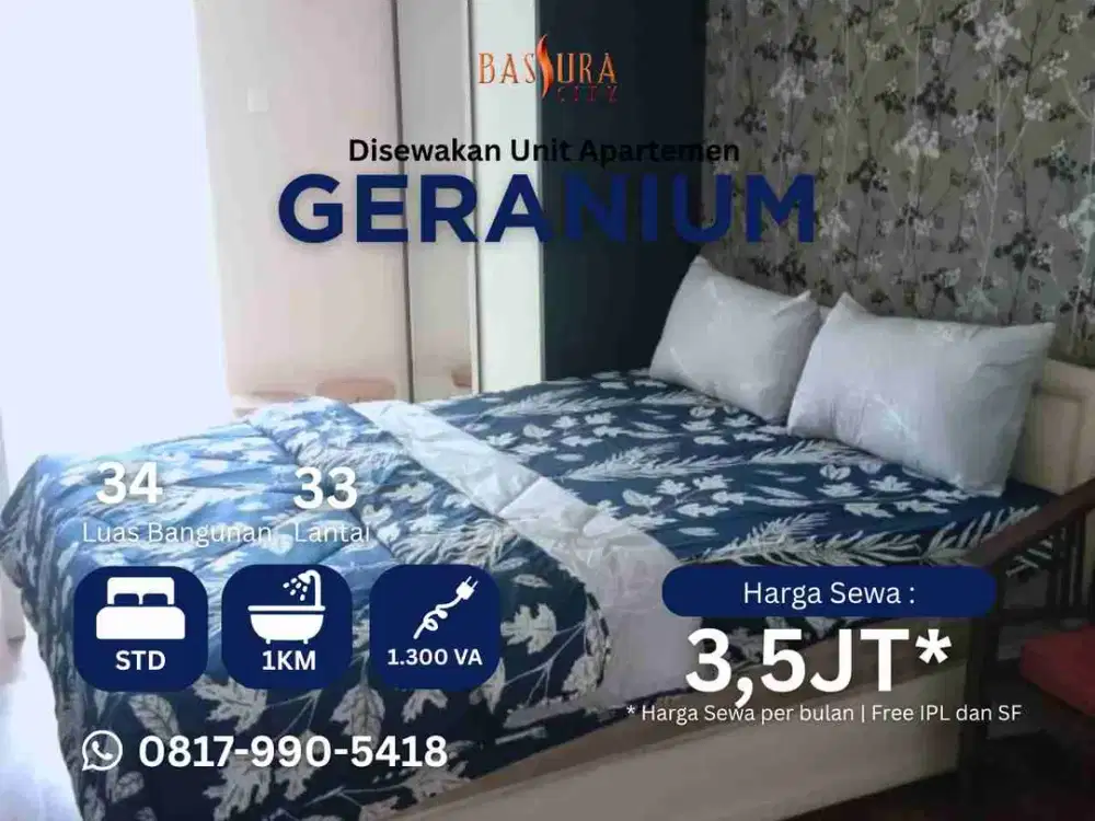 Sewa type studio apartemen Bassura City tower Geranium lantai atas call Maula