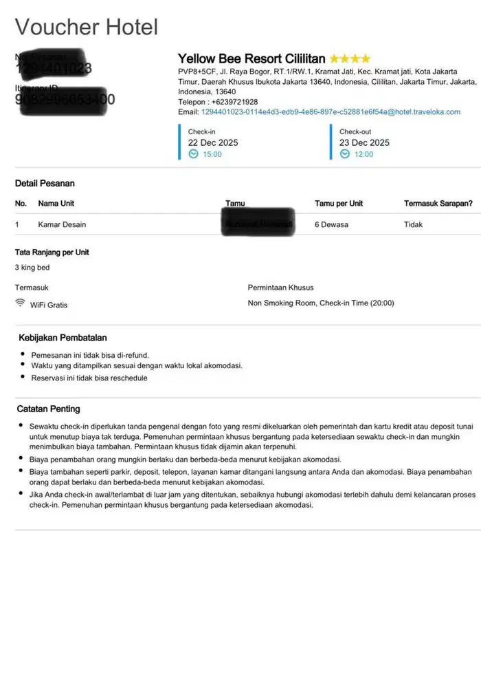 Tiket hotel yellow bee cililitan resort