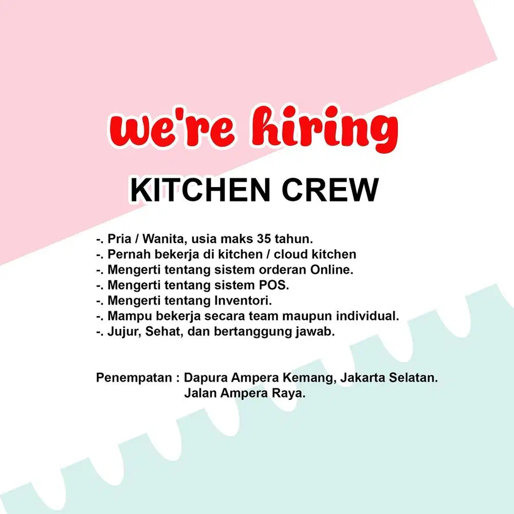 Dibutuhkan : Crew Kitchen