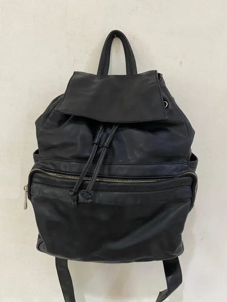 Backpack wanita bally black leather good quality (sale)