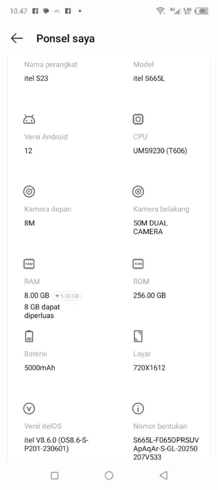 Itel s23,,,Ram 8+8 Rom 256 gb