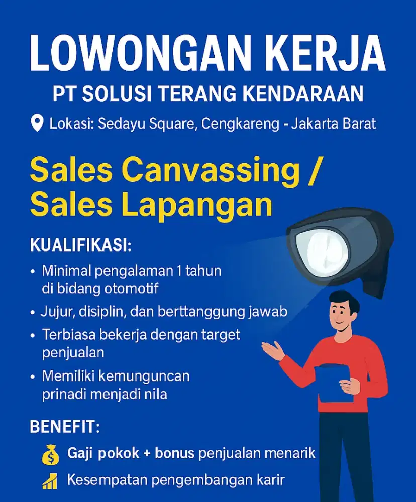 Lowongan Sales Lapangan Produk Otomotif (Lampu LED Kendaraan)