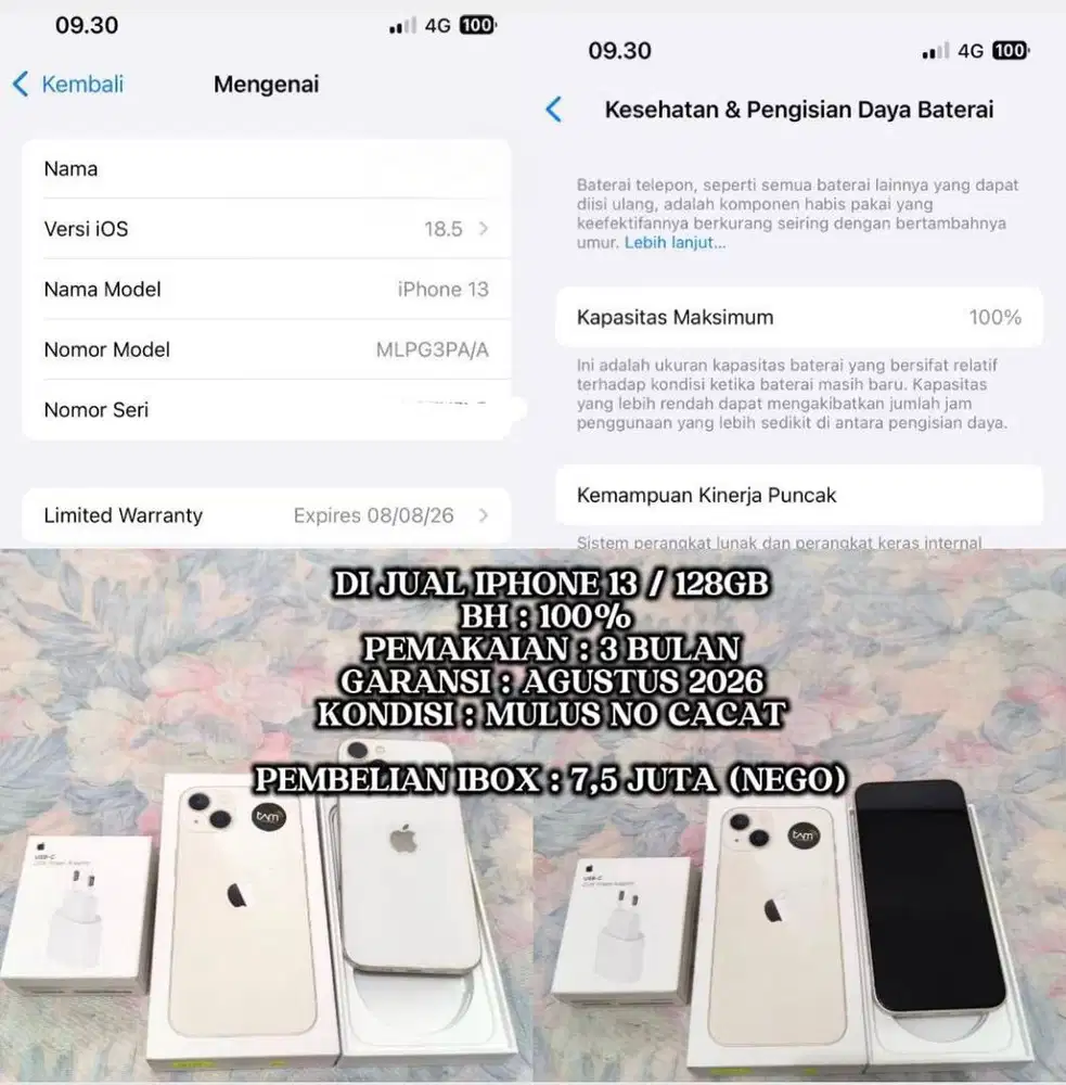 DI JUAL CEPAT IPHONE 13 / 128GB STARLIGHT