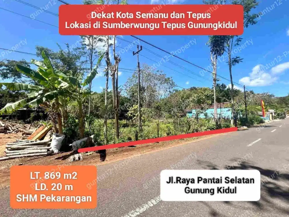 Jual tanah murah strategis mangku jalan raya di tepus gunung kidul shm