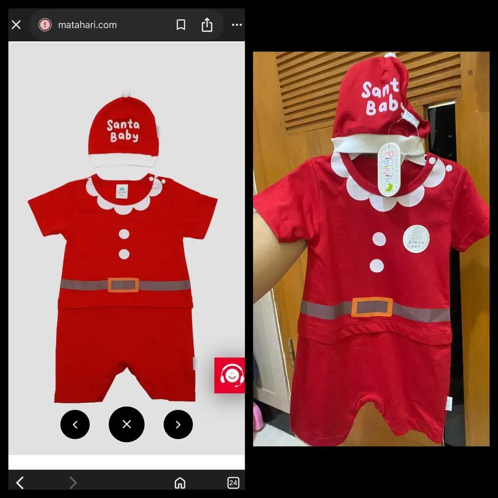 Jumper atasan baju topi one set bayi natal santa merah pipiniko