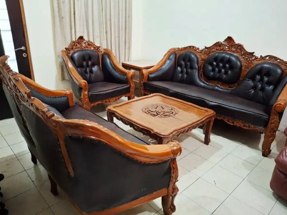 Kursi Tamu Jati Set Sofa Bangku Meja Ruang Kayu Ukir Antik Klasik 3211