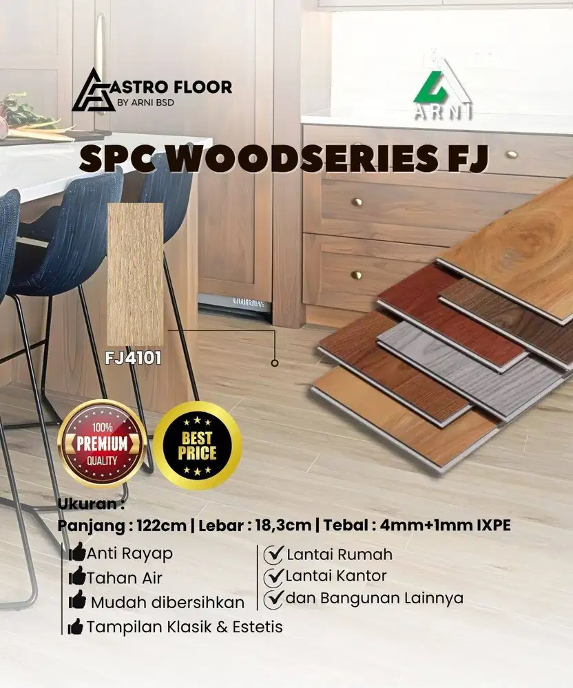 [ FJ ] SPC Lantai Motif Serat Kayu Tebal 5mm SPC Klik Tanpa Lem Anti R