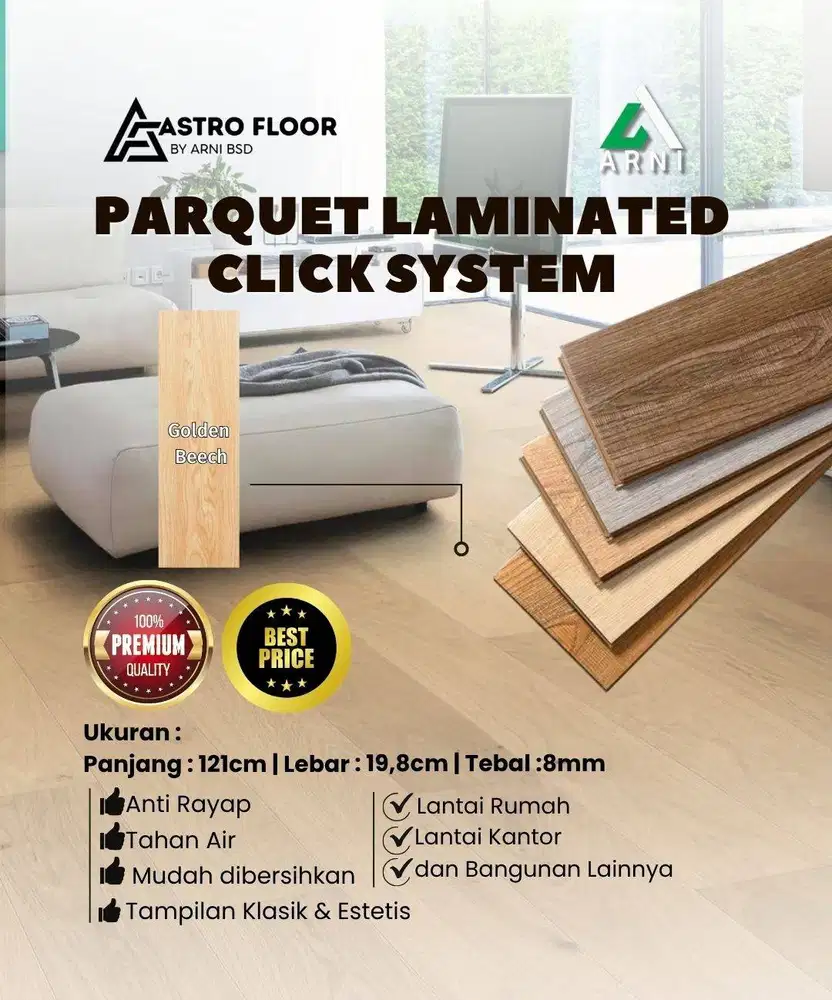 [ EF ] 1 Box (isi 10 Pcs)  Lantai Kayu Parket 122cm x 19,8cm Waterproo