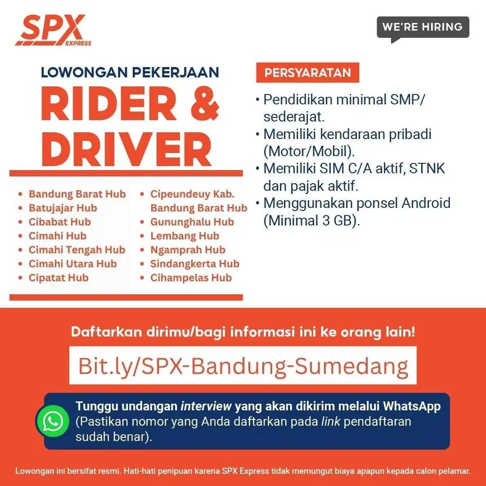 LOWONGAN KURIR SHOPEE EXPRESS (KAB. BANDUNG BARAT)