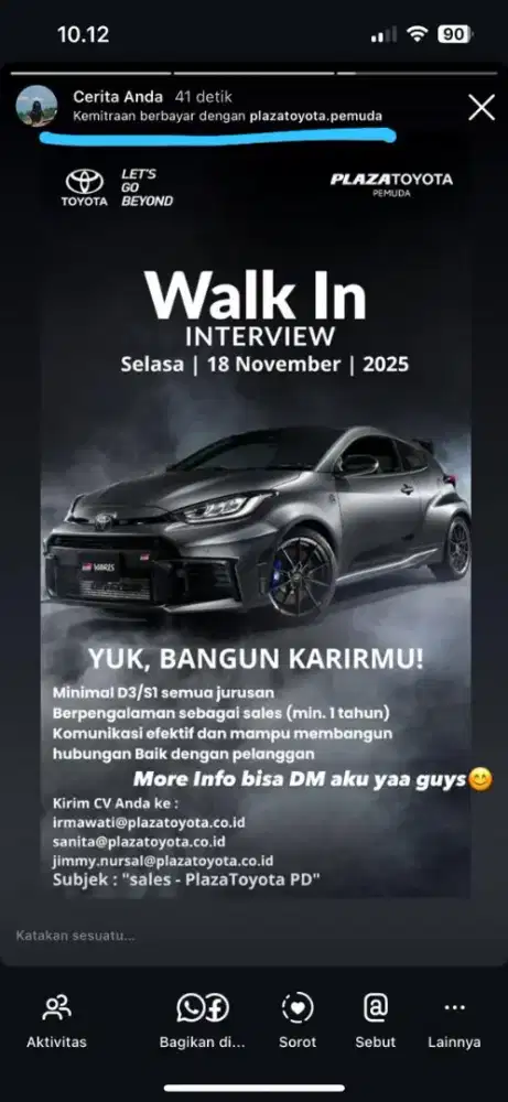 Dibutuhkan Sales Toyota