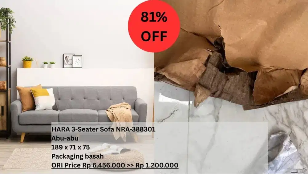 Heim Studio HARA 3-Seater Sofa – Grey / Abu-Abu