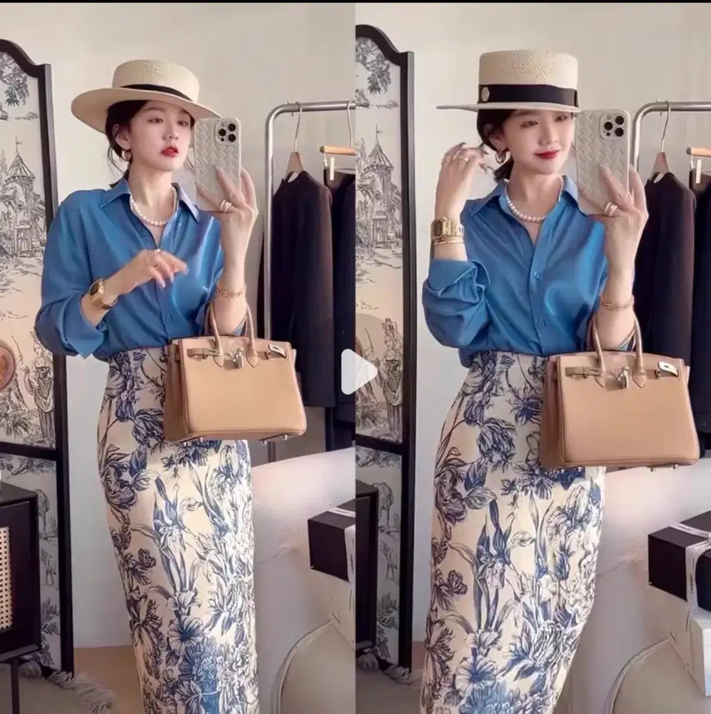 Set rok&atasan Biru sekali pakai