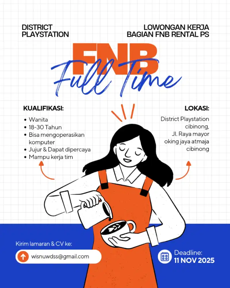 dibutuhkan segera crew rental ps bagian fnb