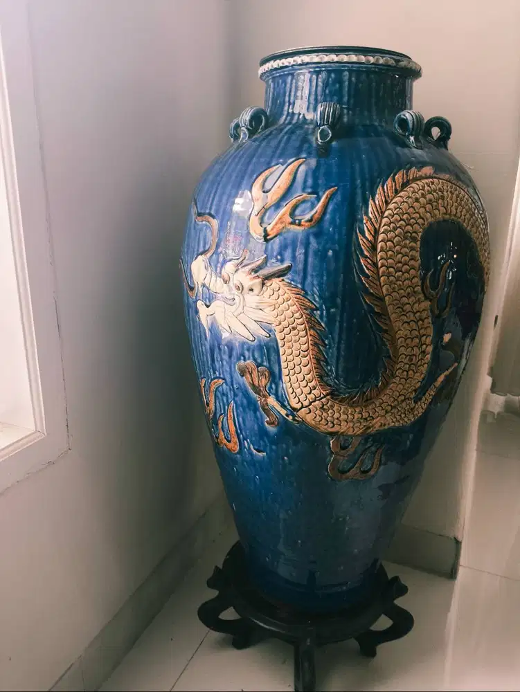 Guci China Antik warna Biru dan Hijau