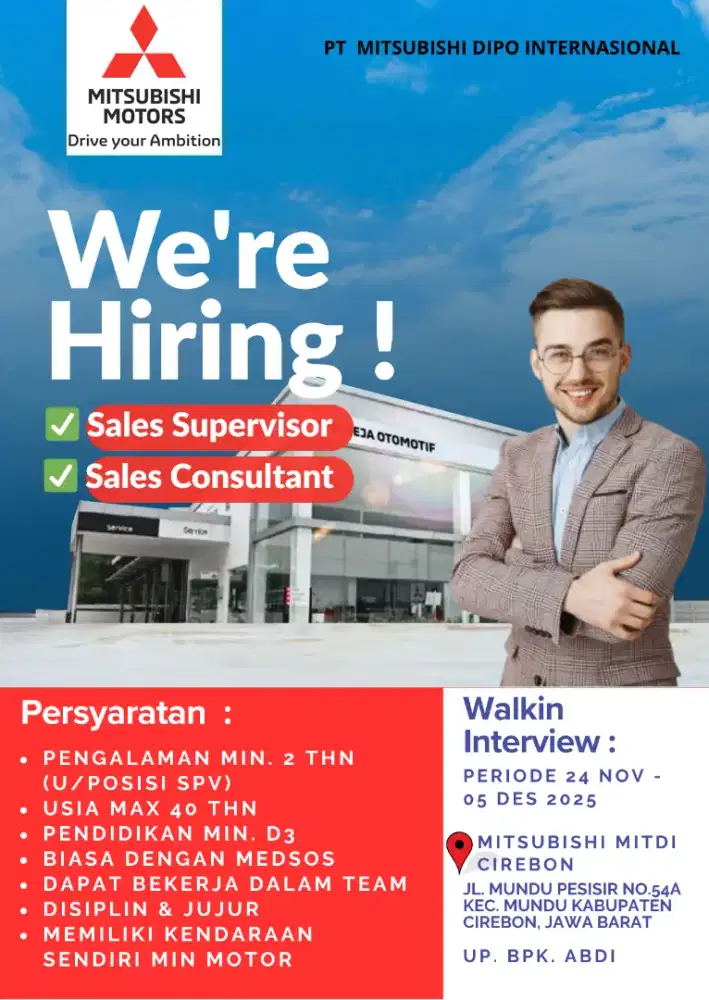 Dibutuhkan Sales Supervisor dan Sales Consultant Otomotif